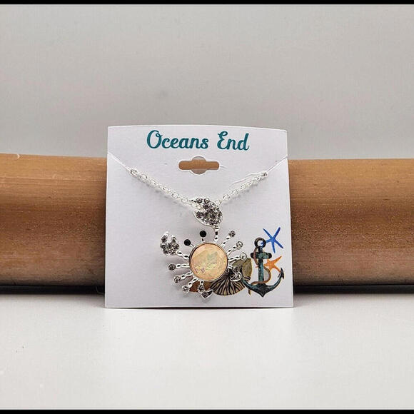 Iridescent Crab Rhinestones Legs and Claws with Silver Necklace 18" with 3 - Picture 1 of 5